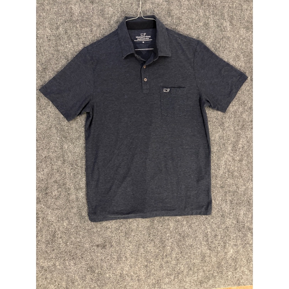 Vineyard Vines Edgartown Polo Mens Medium Navy Blue Micro Stripe Cotton Shirt